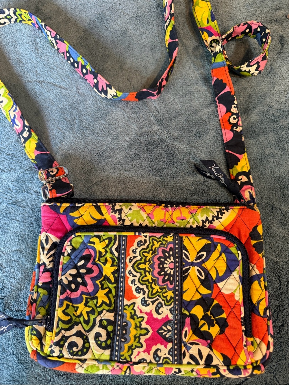 Vera Bradley Quilted Crossbody in Pink, Yellow, Green & Navy Floral
